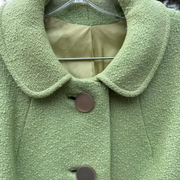 Vintage 50's-60's Coat Size L/XL Mint Green Bouclé Single Breasted Notched Colla - Picture 8 of 16